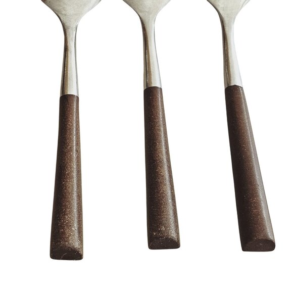 3 Woodwind Teaspoon Spoon 6" wood-like handle vtg midcentury boho minimalist mix - Picture 6 of 9